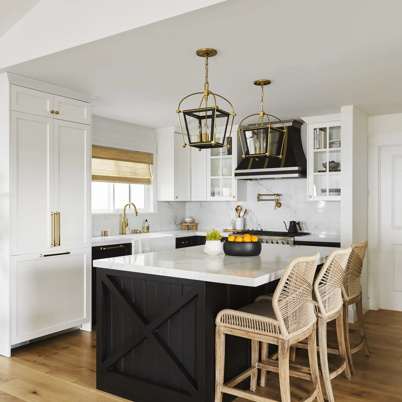 Christine Vroom Interiors | Gentry | Bright, white kitchen with black island