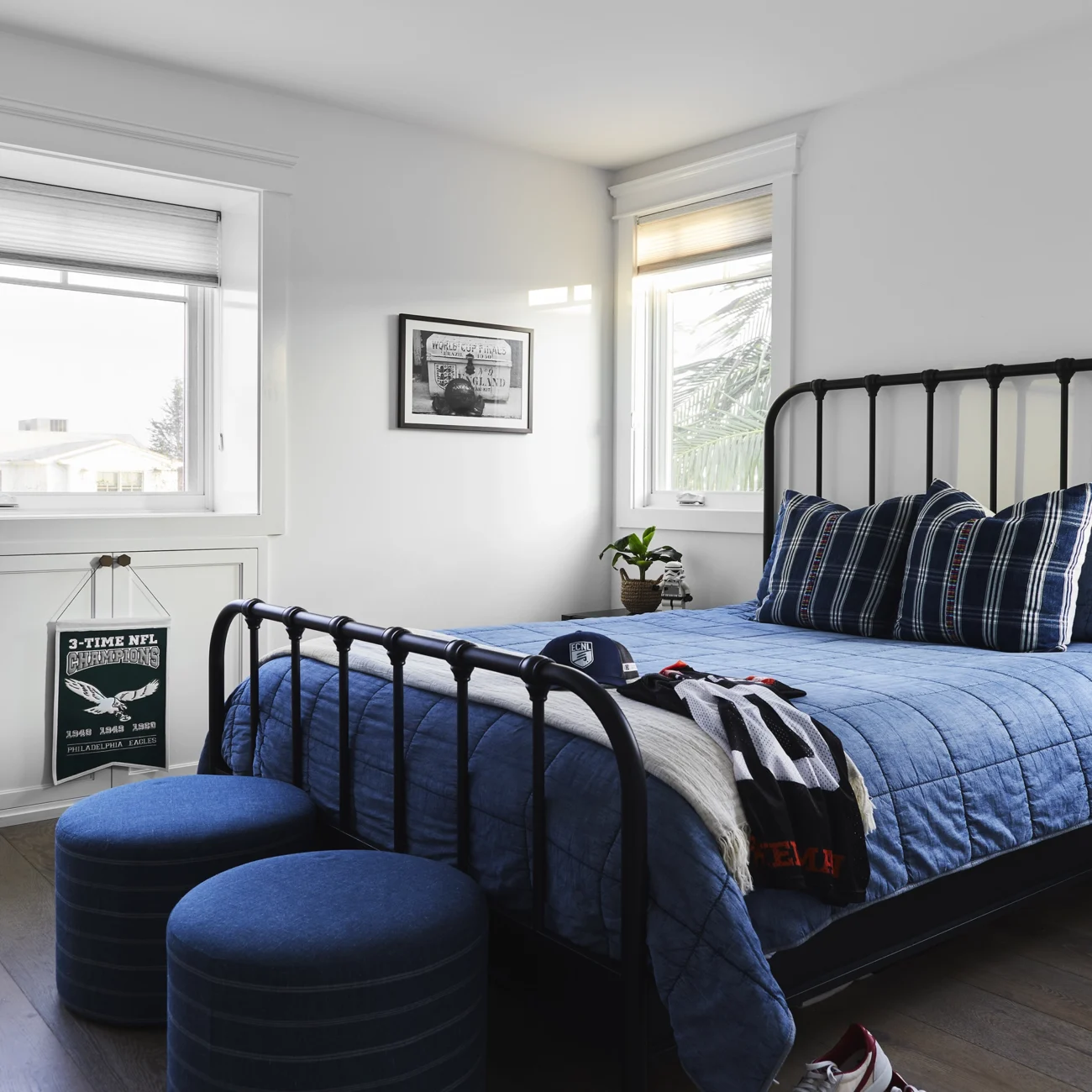Christine Vroom-Interiors Thayer | Traditional teen bedroom with blue accents