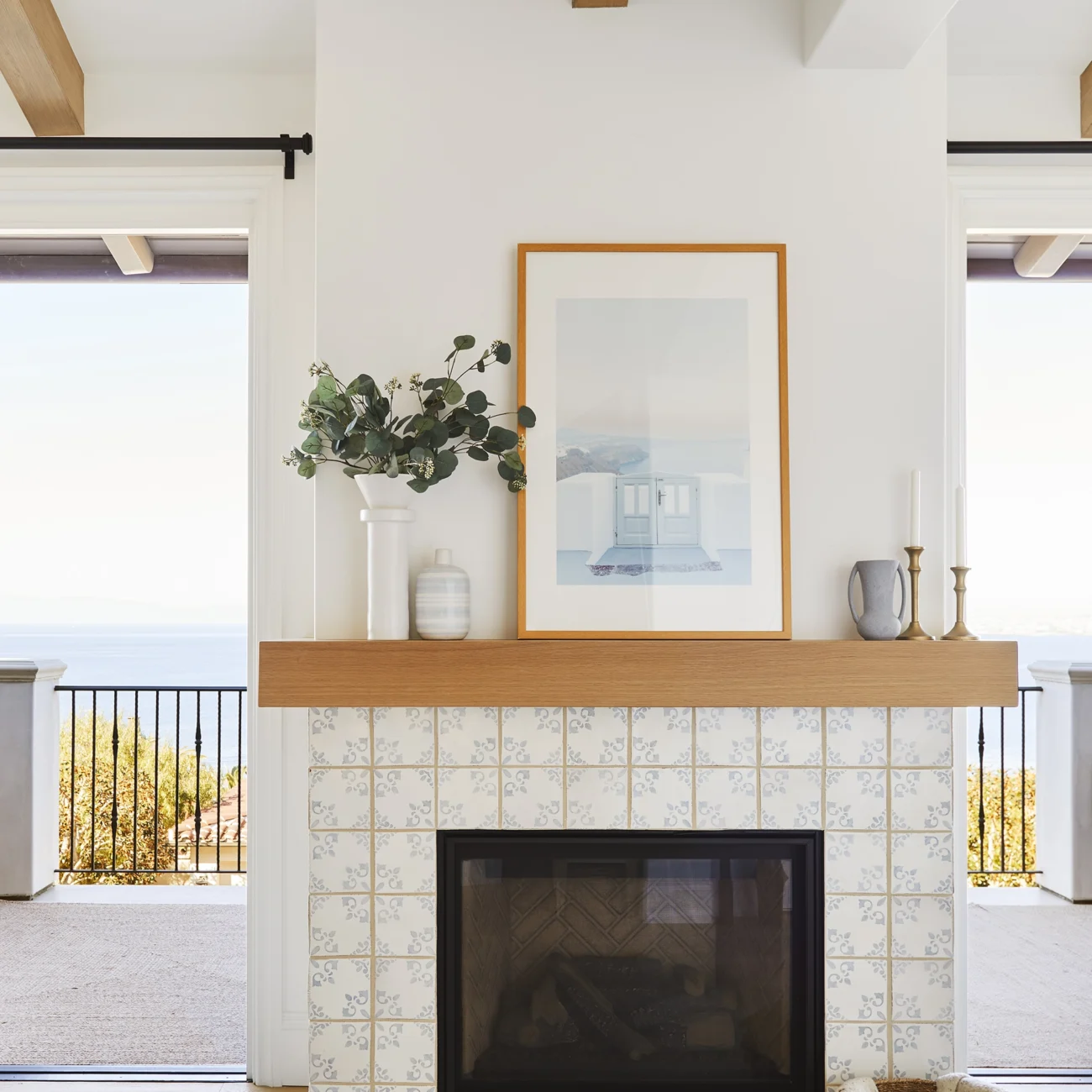 Christine Vroom Interiors | Via Almar | Costal Bright living room with fireplace