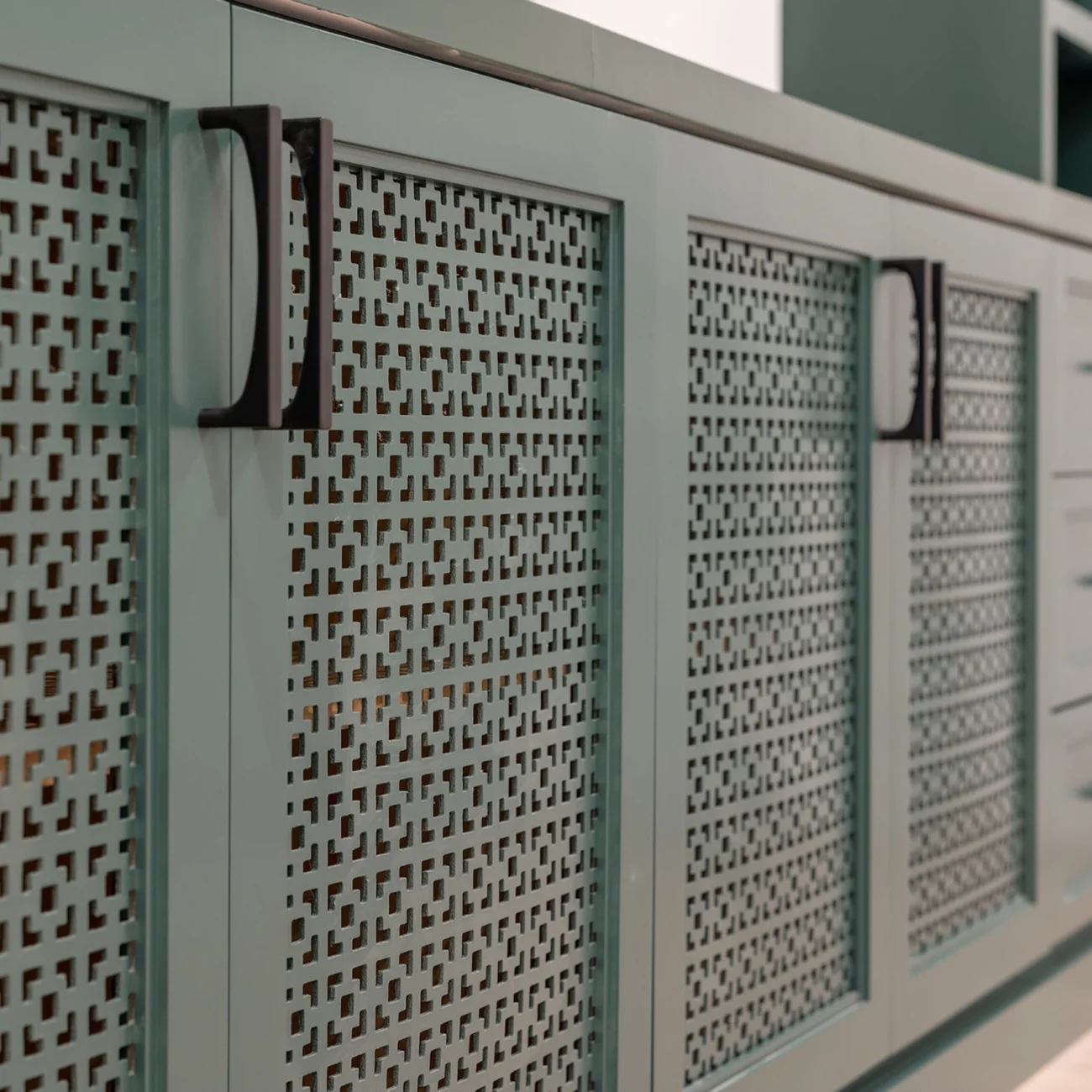 Christine Vroom Interiors | 36th | Costal cabinet with slate green finish