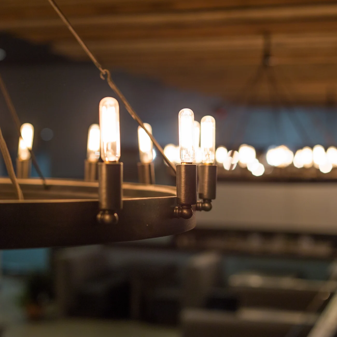 Christine Vroom-Interiors GoodStuff | Modern Restaurant Interior with vintage light fixtures