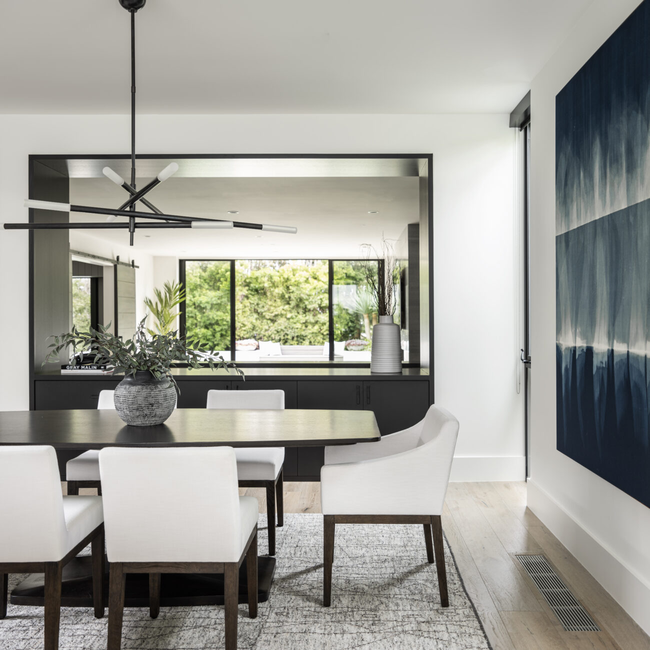 Christine Vroom Interiors | Laurel | Modern Dining Room looking out to yard