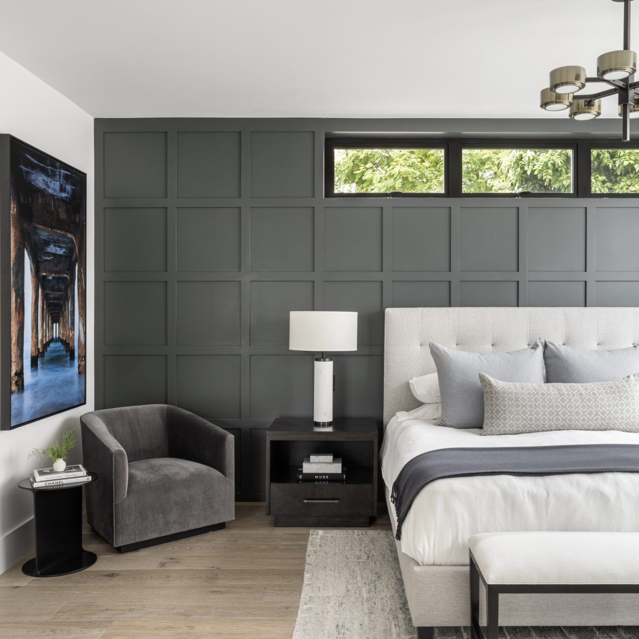 Christine Vroom Interiors | Laurel | Modern Grey and White Bedroom