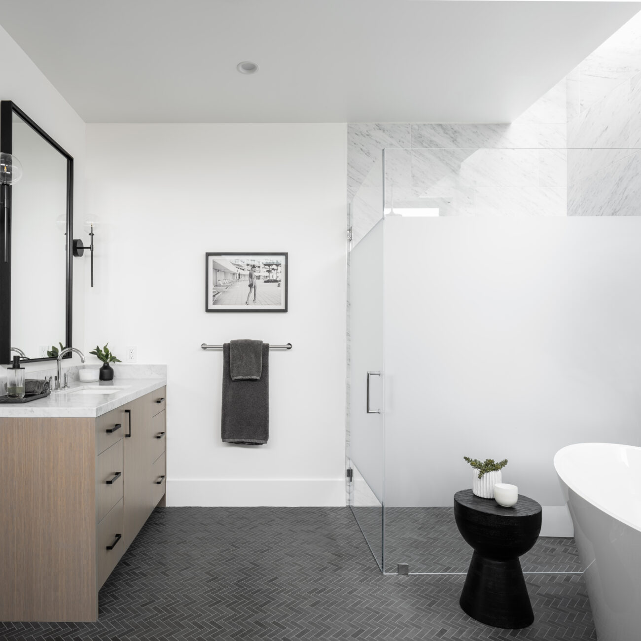 Christine Vroom Interiors | Laurel | Modern Grey and White Bathroom